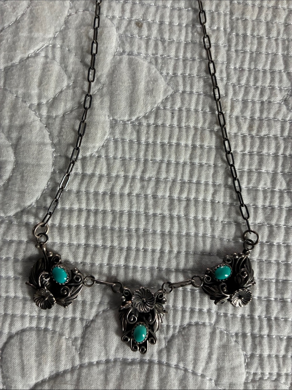 Sterling Silver Turquoise Floral Statement Necklace